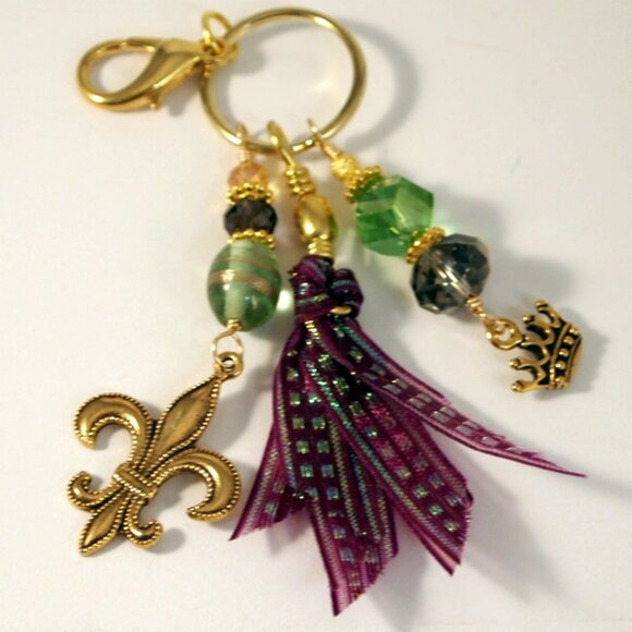 Mardi Gras Beaded Tassel Purse Charm Bohemian Key-chain Fat Tuesday Fob - Picture 7 of 8